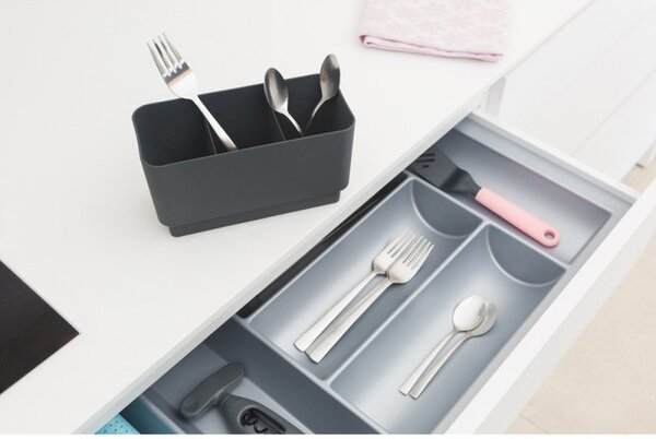 Сушилник за съдове Brabantia Sinkside 1000204, Тава за отцеждане с наклон, Поставка за прибори, Тъмносив