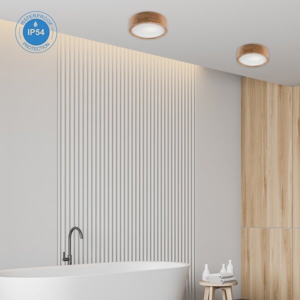 Таванно осветително тяло OAK 2×E27/15W/230V IP54, дъб, Ø 27 см