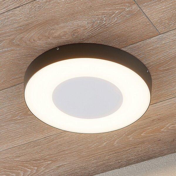 Lucande LED външно таванно осветително тяло Sora, кръгло, сензор, IP54, Сив, Метал, Модерен