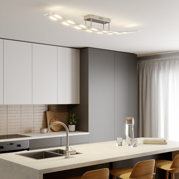 Lindby LED таванска лампа Jarda, стъкло, 134 см дължина, димируема, Затъмняване, Прозрачен, Дневна/трапезария, Стъкло, Модерен