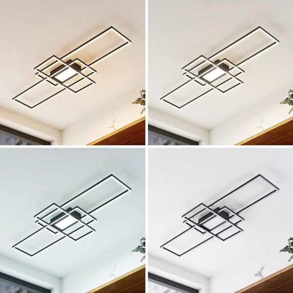 Lindby LED осветление за таван Caitlin, антрацит, метал, 105cm, Затъмняване, Черен, Дневна/трапезария, Метал, Модерен