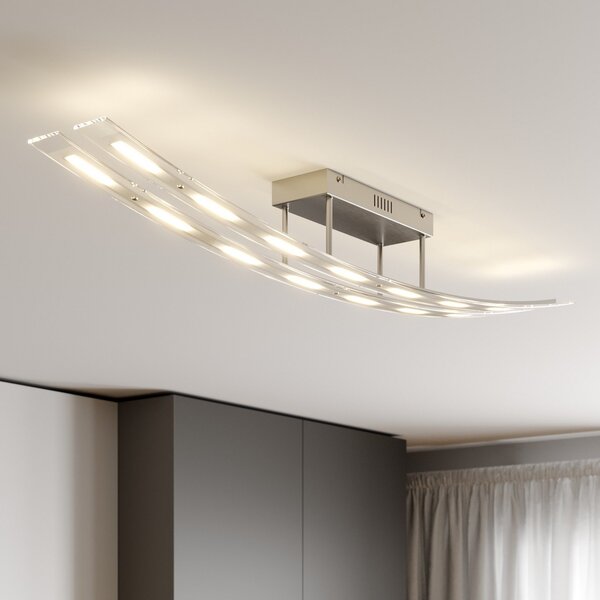 Lindby LED таванска лампа Jarda, стъкло, 134 см дължина, димируема, Затъмняване, Прозрачен, Дневна/трапезария, Стъкло, Модерен