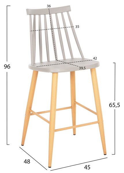 Бар стол - средна височина цвят сив-натурал