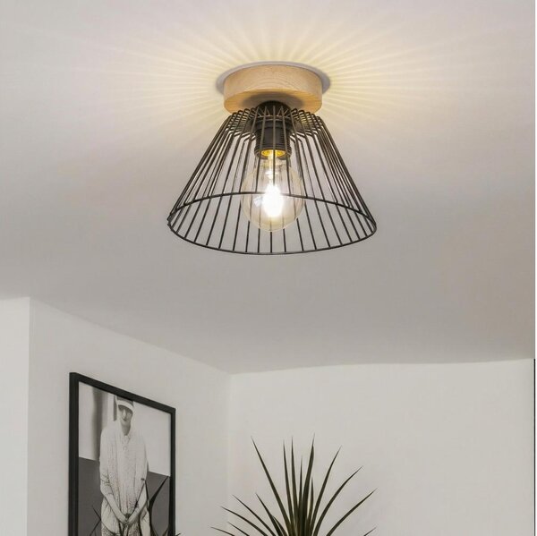 Brilagi - LED таванен полилей CERIA WIRE 1xE27/40W/230V Ø 30 см черен/дъб