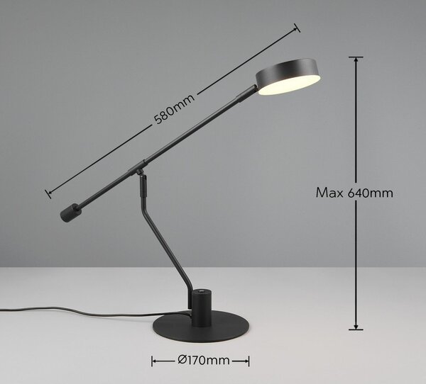 Матово черно LED настолна лампа с огъваща се структура (височина 64 cm) Manduro – Trio