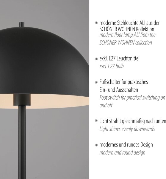Schöner Wohnen 11727-18 - Подова лампа ALI 1xE27/25W/230V черна
