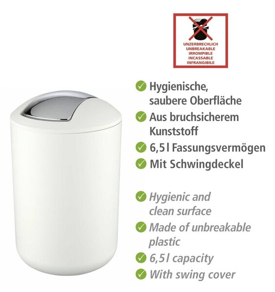 Бяло пластмасово кошче за боклук 6,5 l Brasil – Wenko