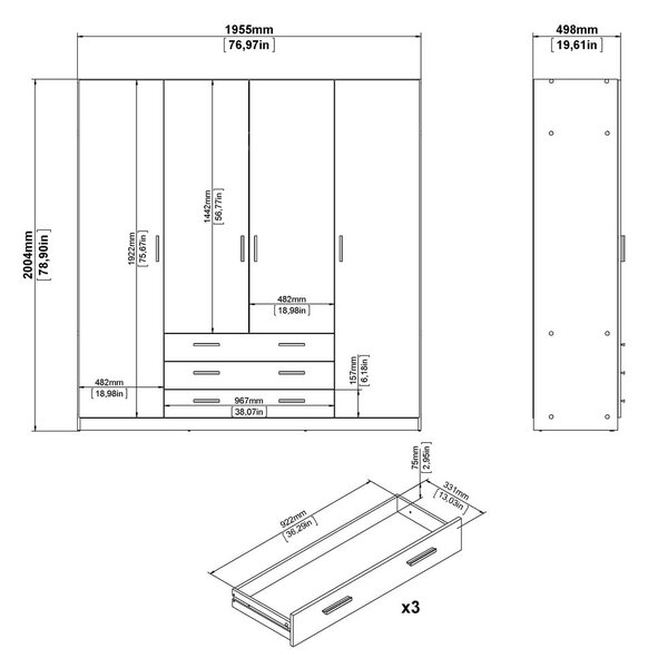 Тъмносив гардероб 196x200 cm Sprint – Tvilum