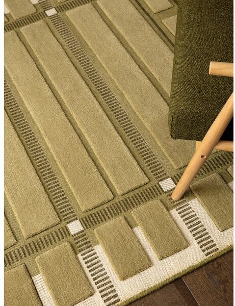 Зелен/бежов ръчно изработен вълнен килим 120x170 cm – Asiatic Carpets