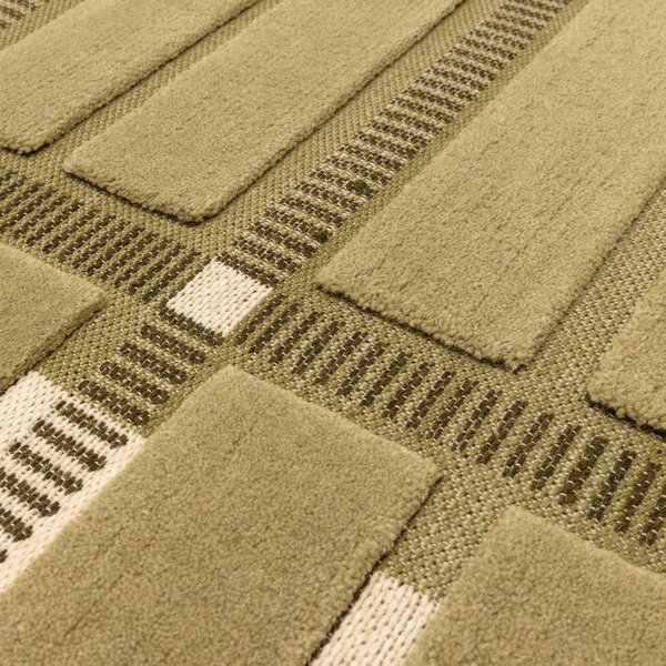 Зелен/бежов ръчно изработен вълнен килим 120x170 cm – Asiatic Carpets