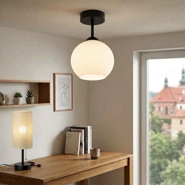 BRILAGI - LED повърхностно монтиран полилей RETRO GLASS 1xE27/60W/230V Ø 15 см черен/бял