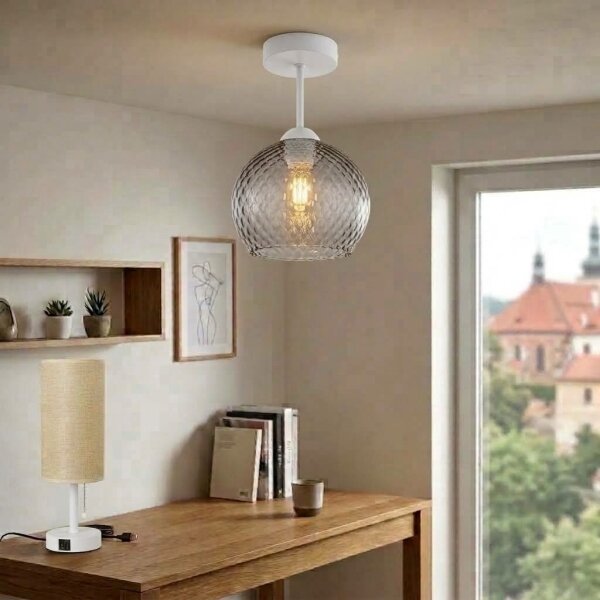 BRILAGI - LED плафон R GLASS 1xE27/60W/230V Ø 25 cm бял/димно сив