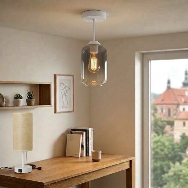 BRILAGI - LED плафон R GLASS 1xE27/60W/230V Ø 14 см бял/димно сив