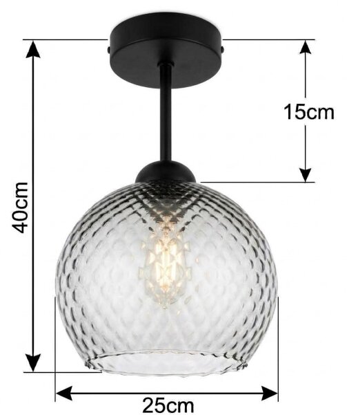BRILAGI - LED Полилей за повърхностен монтаж R GLASS 1xE27/60W/230V Ø 25 см черен/димно сив