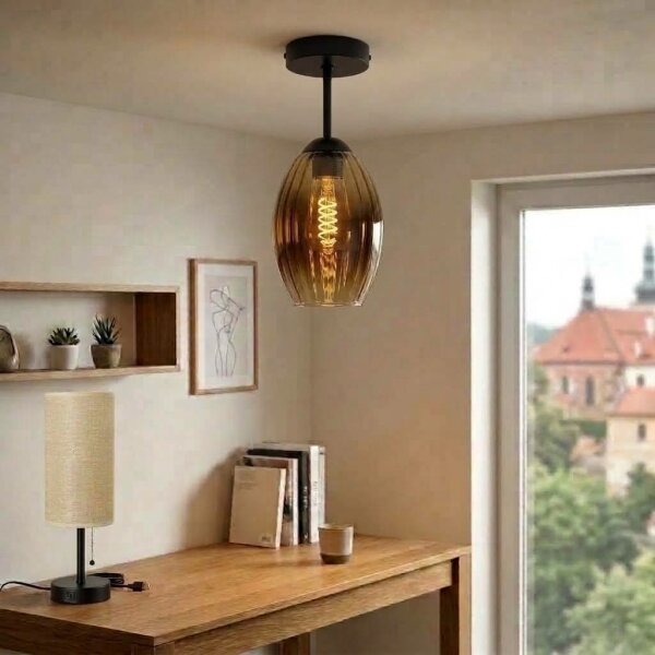 BRILAGI - LED повърхностно монтиран полилей R GLASS 1xE27/60W/230V Ø 17 см черен/димно бежов