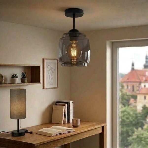 BRILAGI - LED плафон R GLASS 1xE27/60W/230V Ø 26 cm черен/димчато сив