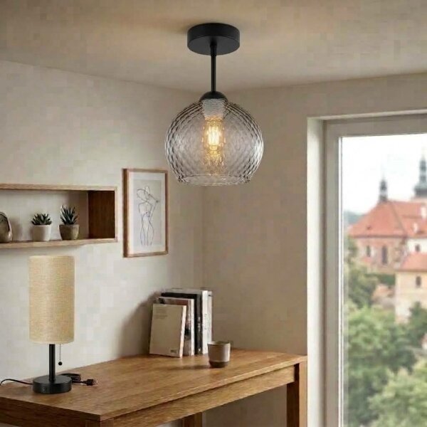 BRILAGI - LED Полилей за повърхностен монтаж R GLASS 1xE27/60W/230V Ø 25 см черен/димно сив