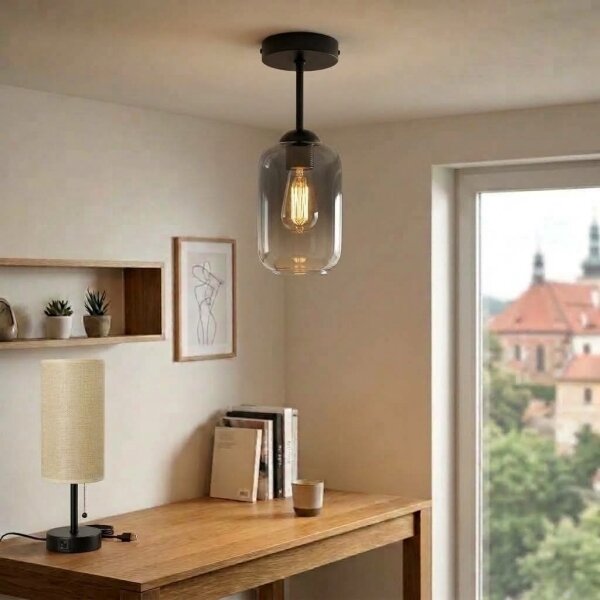 BRILAGI - LED пристъпен полилей R GLASS 1xE27/60W/230V Ø 14 см черен/димно сив