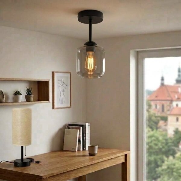BRILAGI - LED Повърхностно монтиран плафон R GLASS 1xE27/60W/230V Ø 14 cm черен/димно сив