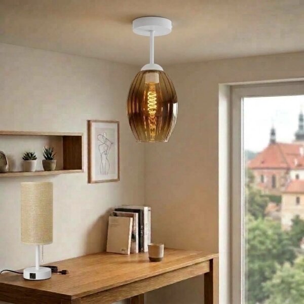 BRILAGI - LED плафонен полилей R GLASS 1xE27/60W/230V Ø 17 cm бял/димно бежов