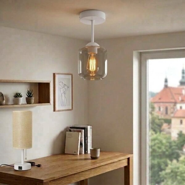 BRILAGI - LED Плафониера R GLASS 1xE27/60W/230V Ø 14 см бяла/димно сива