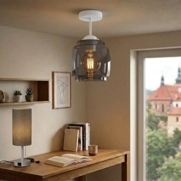 BRILAGI - LED R GLASS повърхностно монтиран полилей 1xE27/60W/230V Ø 26 см бял/димно сив