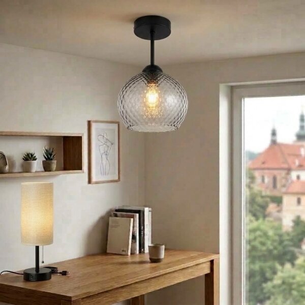 BRILAGI - LED повърхностно монтиран полилей R GLASS 1xE27/60W/230V диам. 18 см черен/димно сив