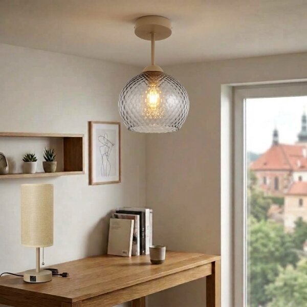 BRILAGI - LED плафон R GLASS 1xE27/60W/230V Ø 18 cm бежово/димно сиво