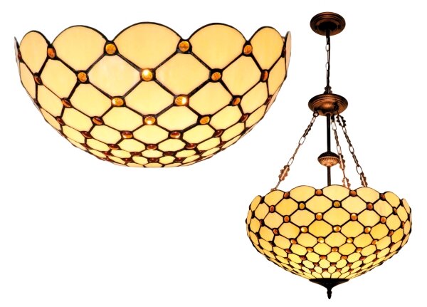 BRILAGI - Tiffany витражен полилей на верига IVORY SMOOTH 3xE27/60W/230V pr.50 cm