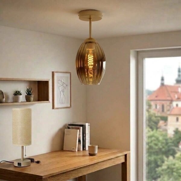 BRILAGI - LED Повърхностно монтиран полилей R GLASS 1xE27/60W/230V Ø 17 cm бежов/димно бежов