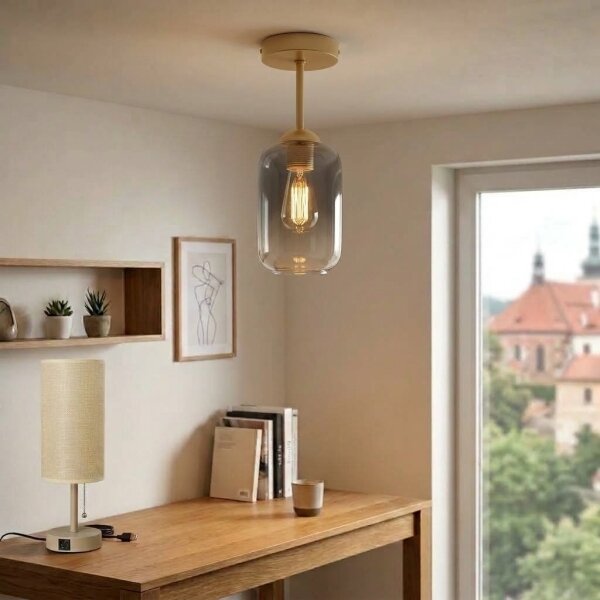 BRILAGI - LED повърхностно монтиран полилей R GLASS 1xE27/60W/230V, диаметър 14 см, бежова/опушено сива
