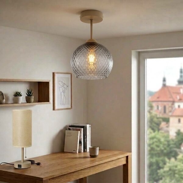 BRILAGI - LED плафон R GLASS 1xE27/60W/230V Ø 25 cm бежов/опушено сиво