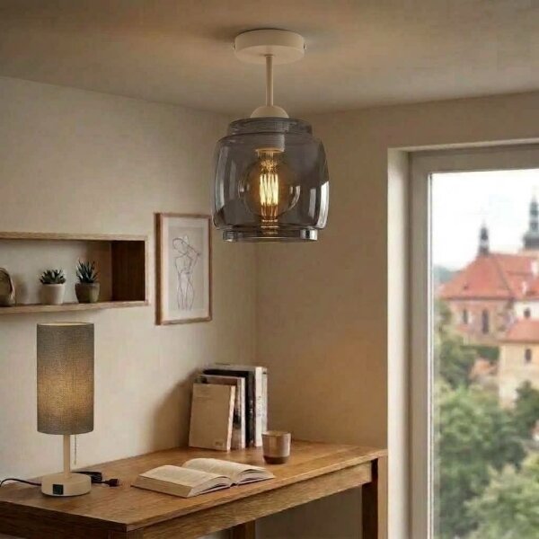 BRILAGI - LED повърхностно монтиран полилей R GLASS 1xE27/60W/230V Ø 26 см бежов/димчато сив