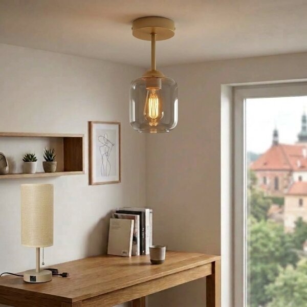 BRILAGI - LED прикрепен полилей R GLASS 1xE27/60W/230V Ø 14 cm бежово/опушено сиво