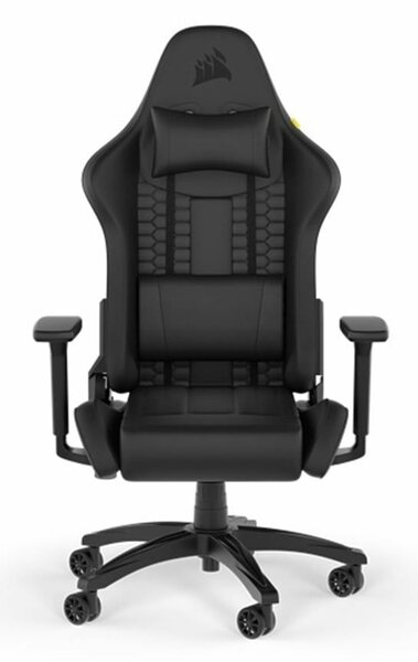 Геймърски стол Corsair TC100 Relaxed, до 120kg, изкуствена кожа, Class 4 газов амортисьор, регулируеми подлакътници, черен