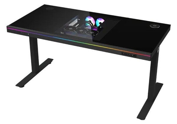 Гейминг бюро Lorgar Desk Elite 90 Series DE90G, 1405 x 1160 x 700 mm, шаси за компютърна конфигурация, RGB подсветка, черно