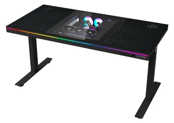 Гейминг бюро Lorgar Desk Elite 90 Series DE90W, 1405 x 1165 x 705 mm, шаси за компютърна конфигурация, RGB подсветка, черно