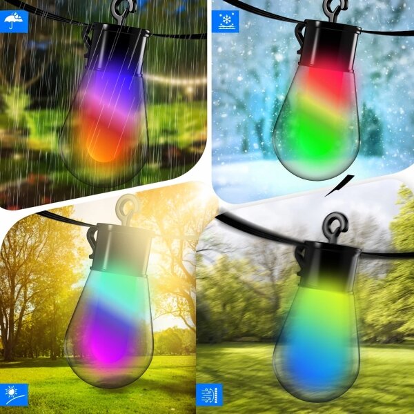 LED RGB соларна декоративна гирлянда 15xLED/18 функции USB 6 m IP44 черна