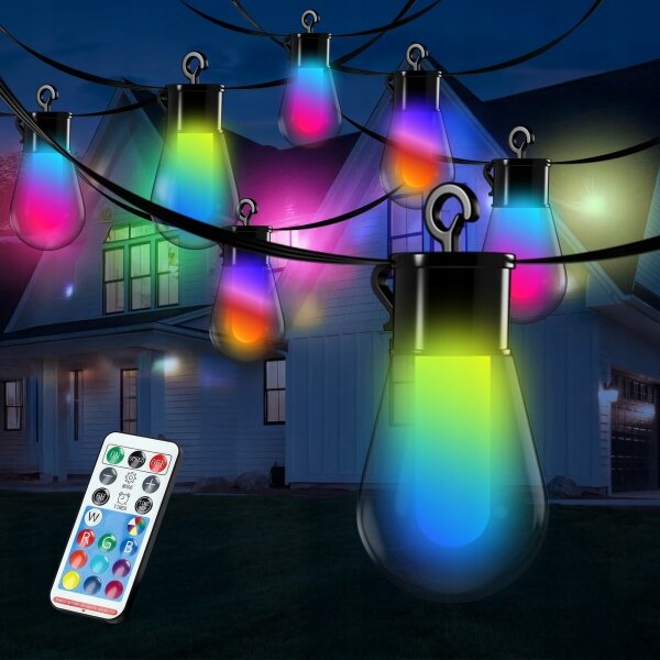 LED RGB соларна декоративна гирлянда 15xLED/18 функции USB 6 m IP44 черна