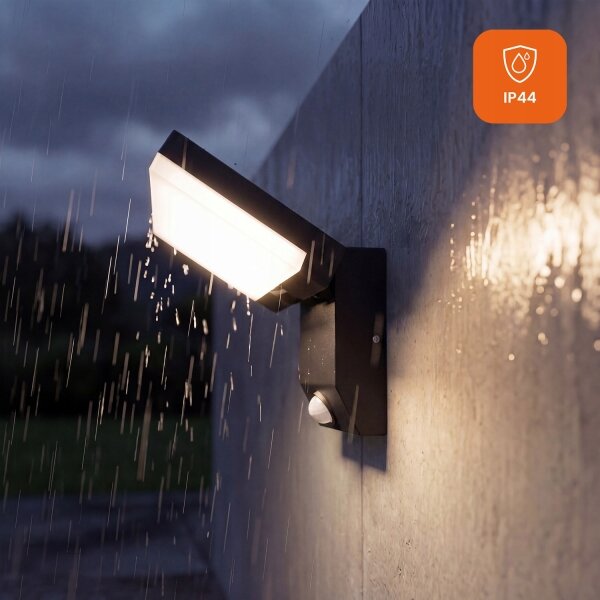 LED външен стенен осветител със сензор LED/18W/230V IP44 черен