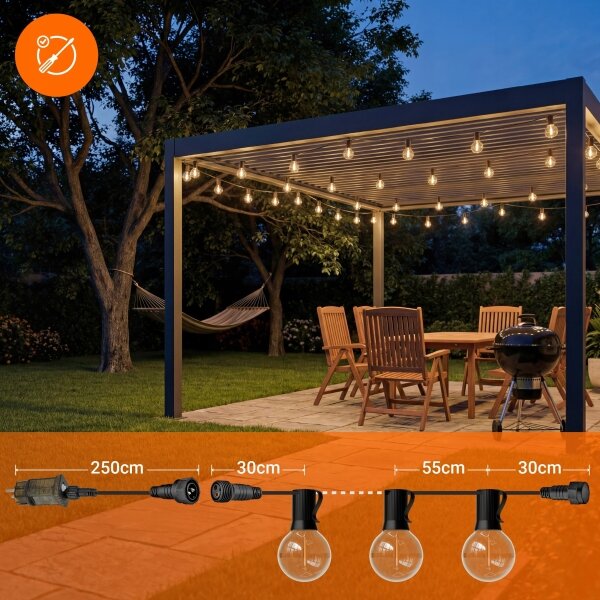 LED димируема външна декоративна гирлянда 36xE12/1W/24/230V 22,35 m IP65 черна + дистанционно управление