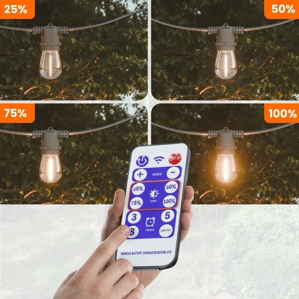 LED димируем соларен декоративен гирлянд 10xE27/3V USB 2400 mAh 10,62 m IP65 черен + ДУ