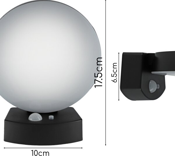 Соларно LED стенно осветително тяло със сензор LED/3W/3,7V 1800 mAh IP54 черно