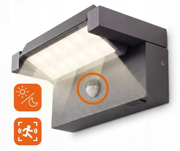 LED Външен стенен осветител със сензор LED/25W/230V IP54 черен
