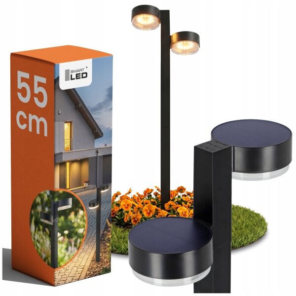 LED соларна лампа 2xLED/1W/3,7V 1200 mAh 55 cm IP65 черна