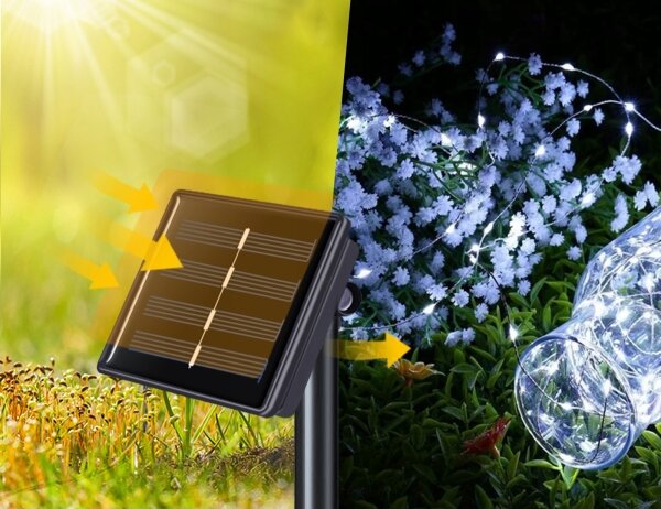 LED соларен декоративен гирлянд 200xLED/1,2V 800 mAh 12 m IP44 черен