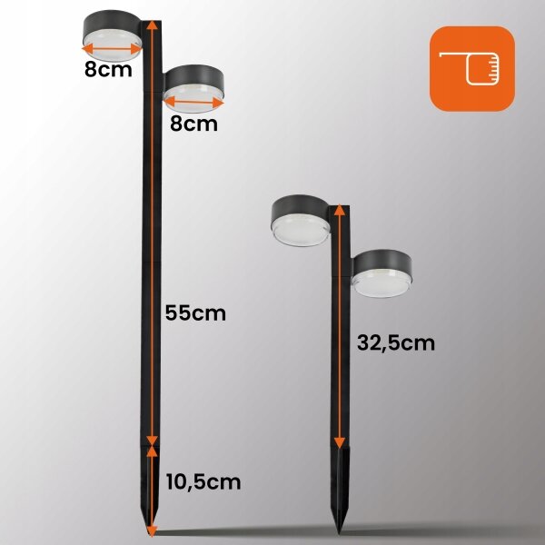 LED соларна лампа 2xLED/1W/3,7V 1200 mAh 55 cm IP65 черна
