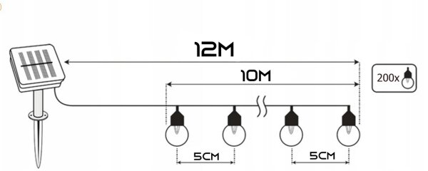 LED соларен декоративен гирлянд 200xLED/1,2V 800 mAh 12 m IP44 черен