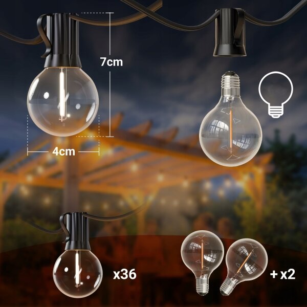 LED външен декоративен гирлянд 36xE12/1W/230V 22,35 m IP65 черен