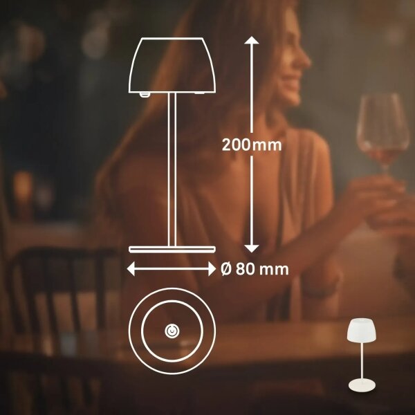 Briloner - MINI LED настолна лампа за външна употреба, димируема, презареждаема, сензорна, LED/2,5W/5V IP44 1800 mAh бяла